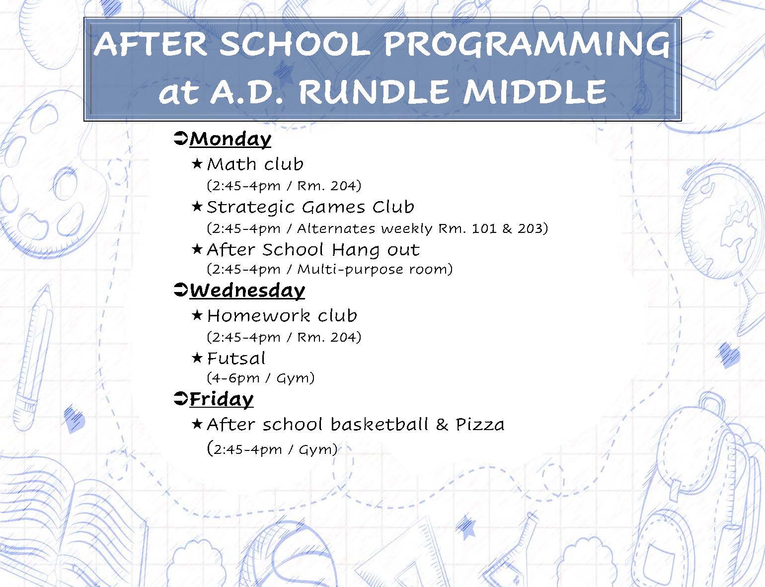 Image of the AD Rundle Middle School After School Program Brochure